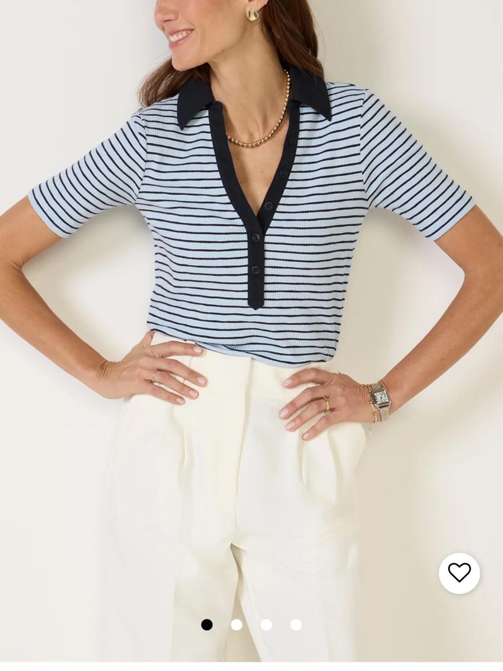 Evereve Light Blue & Black Striped Short-Sleeve Button Down